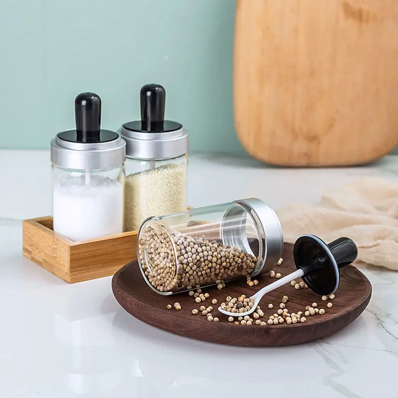 

Glass Siamese Seasoning Box Commercial Seasoning Bottle Household Integrated Seasoning Bottle Restaurant Kitchen Sealed Salt