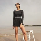 Женский сплошной купальник с длинным рукавом и юбкой