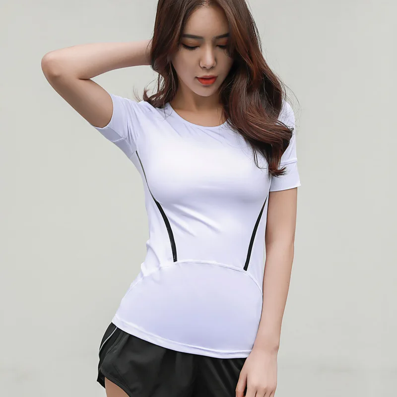 Женская одежда для фитнеса с коротким рукавом футболка бега быстросохнущая