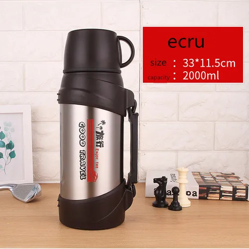 Steel ecru 2000ml 304 термос большой емкости из нержавеющей стали, 1200 мл, 1500 мл, 2л, для машины, для путешествий, портативная бутылка-термос л - Цвет: Steel ecru 2000ml