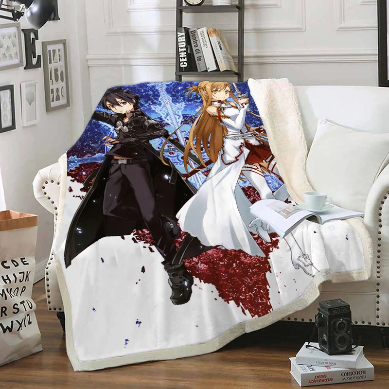 

Sword Art Blanket 3D Print Sherpa Blanket on Bed Kids Girl Flower Home Textiles Dreamlike Style 05