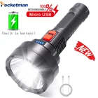 Светодиодный фонарик с большим прожектором, Перезаряжаемый USB фонарь со встроенным аккумулятором, портативный фонарь с концентрирующим большим радиусом действия
