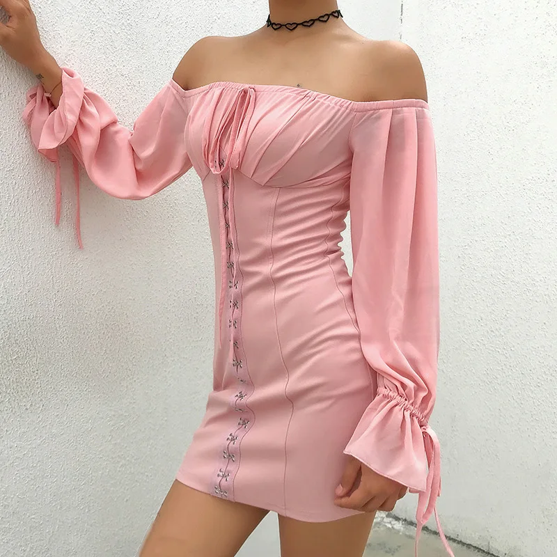 Женское винтажное облегающее мини платье розовое Бандажное с запахом Элегантное