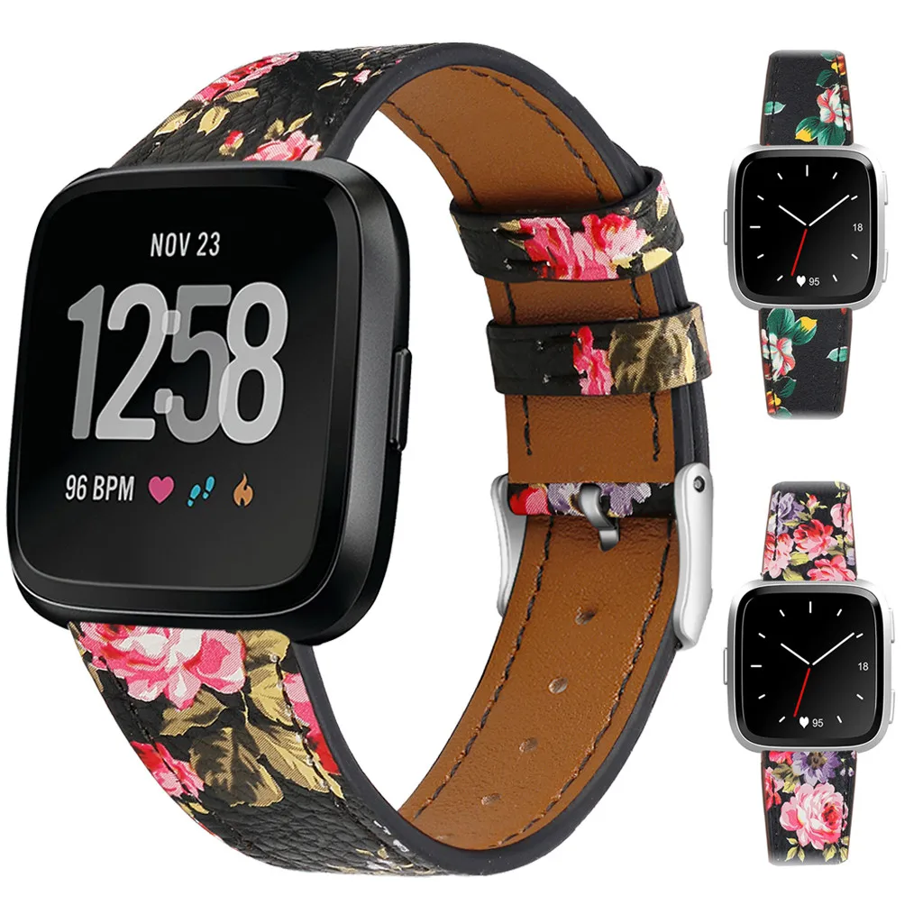 Роскошный кожаный ремешок с принтом для часов Fitbit Versa/Versa Lite фитнес трекер #