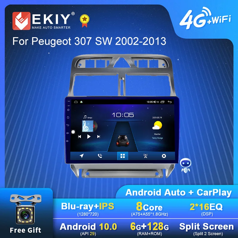 

Автомагнитола EKIY S7T на Android для Peugeot 307 SW 2002-2013 Navi GPS 1280*720 Blu-Ray IPS Carplay автомобильный мультимедийный плеер No 2din DVD