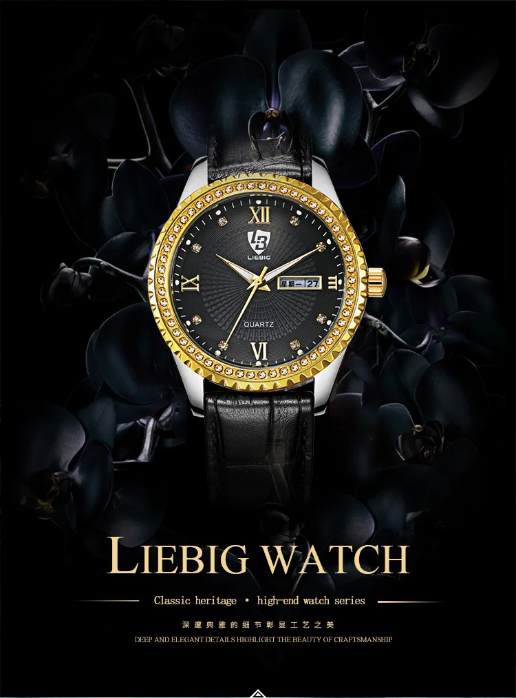 LIEBIG, кварцевые часы для мужчин s, светящиеся часы, наручные часы для мужчин, элегантные часы с бриллиантами, мужские часы с кожаным ремешком, мужские часы L1001