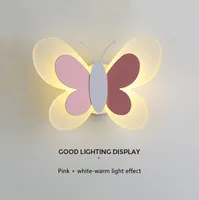 14W  Butterfly Wall Lamp Bedroom Warm and Romantic Nordic Children's Room Lamp Night Light Ins Girl Net Red Wall Lamp