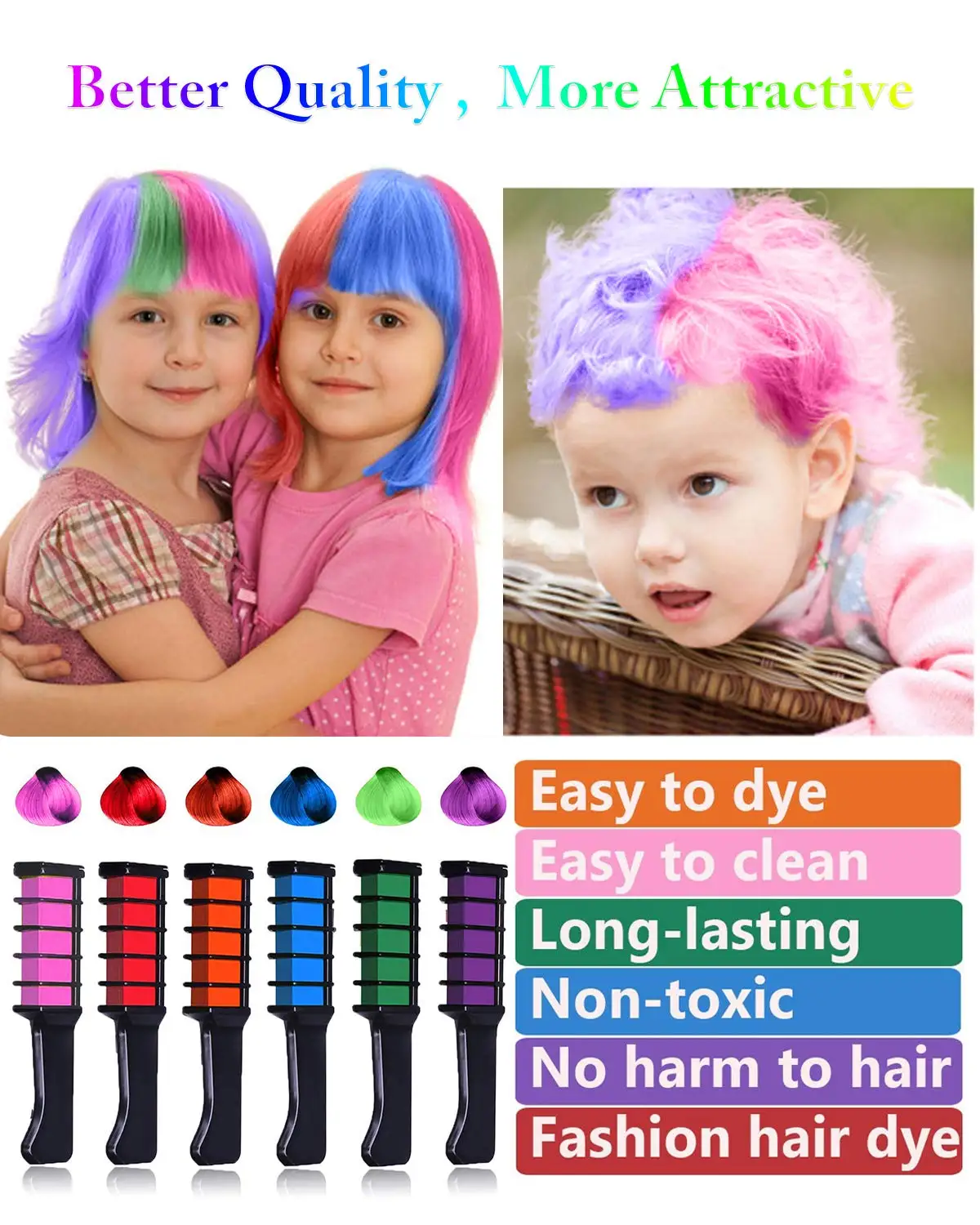 

Детская цветная Расческа для окрашивания волос TYY, 6 шт., игрушка, модная, для вечерние, набор меловых расчесок для волос, Одноразовая расческ...