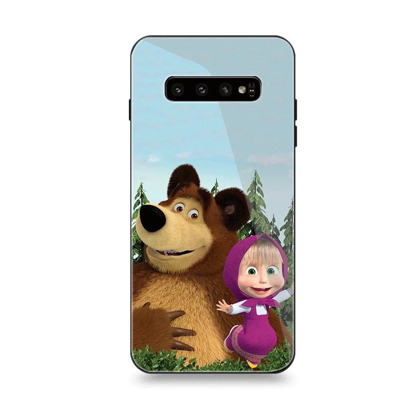 Чехол для телефона Стекло для samsung A40 A50 A10 A20 A30 A60 A70 S10 S7 край S8 S9 Plus Note 8 9 чехол с героями мультфильма «Маша и Медведь»