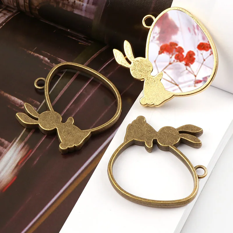 Vintage Rabbit Antique Metal Hollow Frame Glue Blank Connector Charms Pendant DIY Jewelry Findings Accessories | Украшения и