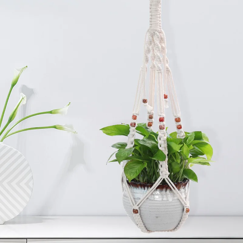 Hot Sales 1 Piece High Quality Handmade Cotton Hanging Basket Balcony Plants Flowerpot Holder Indoor Macrame Wall | Дом и сад