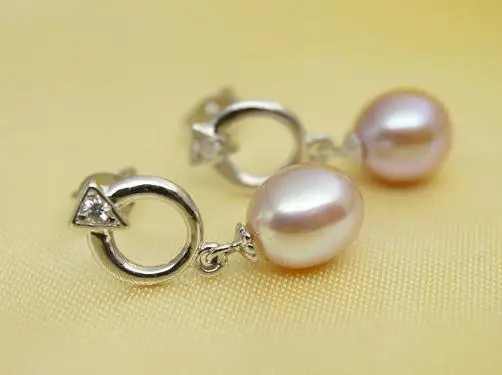 

Unique Design AA Real Pearl Earring 8mm Lavender Purple Freshwater Pearl Silver Stud Dangle Earring Fine Jewelry Nice Lady Gift