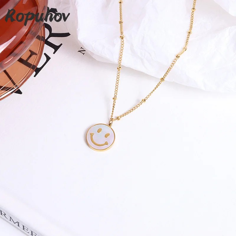 

Ropuhov 2021 New 925 Silvery Needle French Choker Retro Smiling Face Necklace Clavicle Chain Steel White Seashell Design