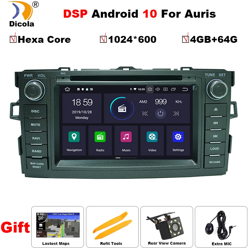 PX6 IPS DSP Android 10 4G + 64G радио GPS 2 DIN в автомобиль для TOYOTA AURIS Altis COROLLA 2008 2012 Навигация