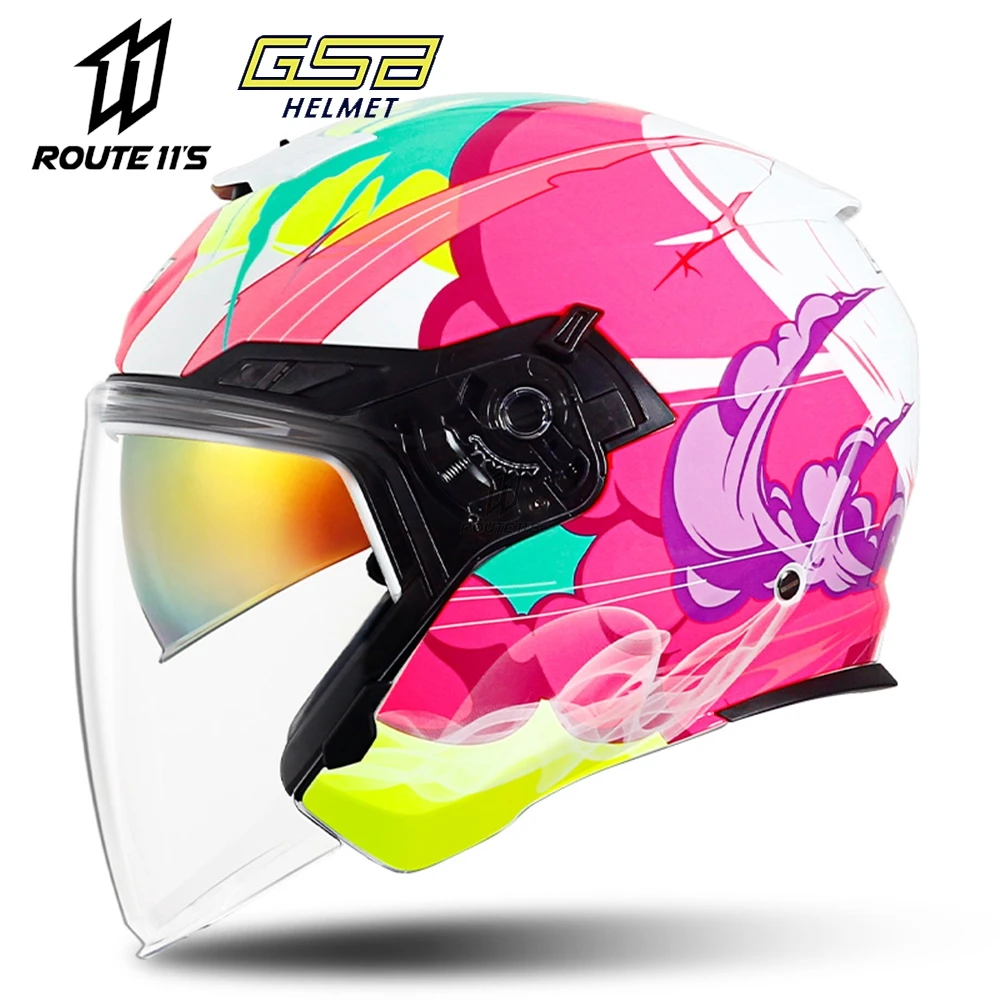 

GSB Casque Moto Motorcycle Helmet Male Half Helmet Double Lens Female Personality Motorcycle Running Helmet General Half Helmet
