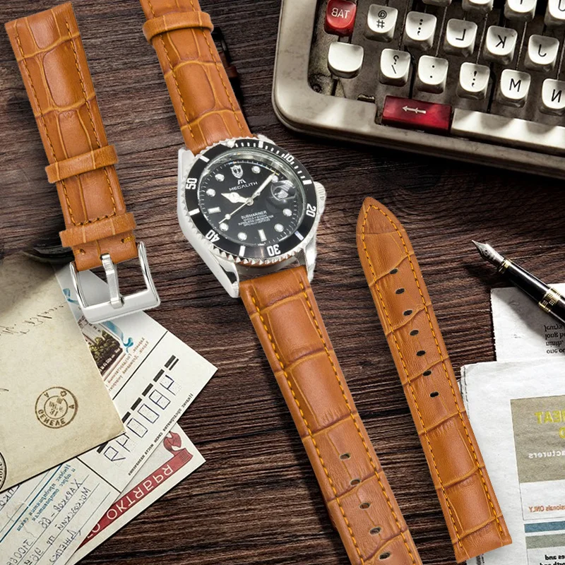 MEGALITH Watch Band 16mm 18mm 20mm 22mm Brown Genuine Leather Watchband Men Women Accessories Wristband Suit For All Brand | Наручные