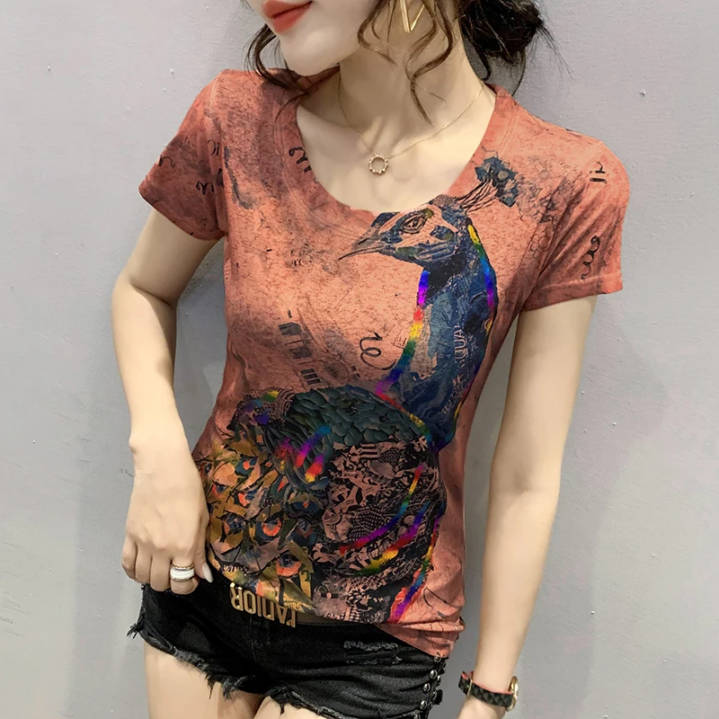 

Summer Fashion Print T Shirt Women Casual Tops Base O-neck Short Sleeves Tees Graphic Print Girls Tshirt