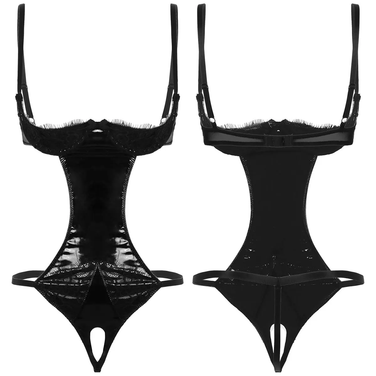 Женское Эротическое нижнее белье из лакированной кожи регулируемые чашки на