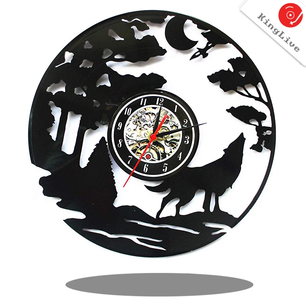

Wolf vinyl record living room clock hanging fashion creative children customized battery simple bedroom quiet