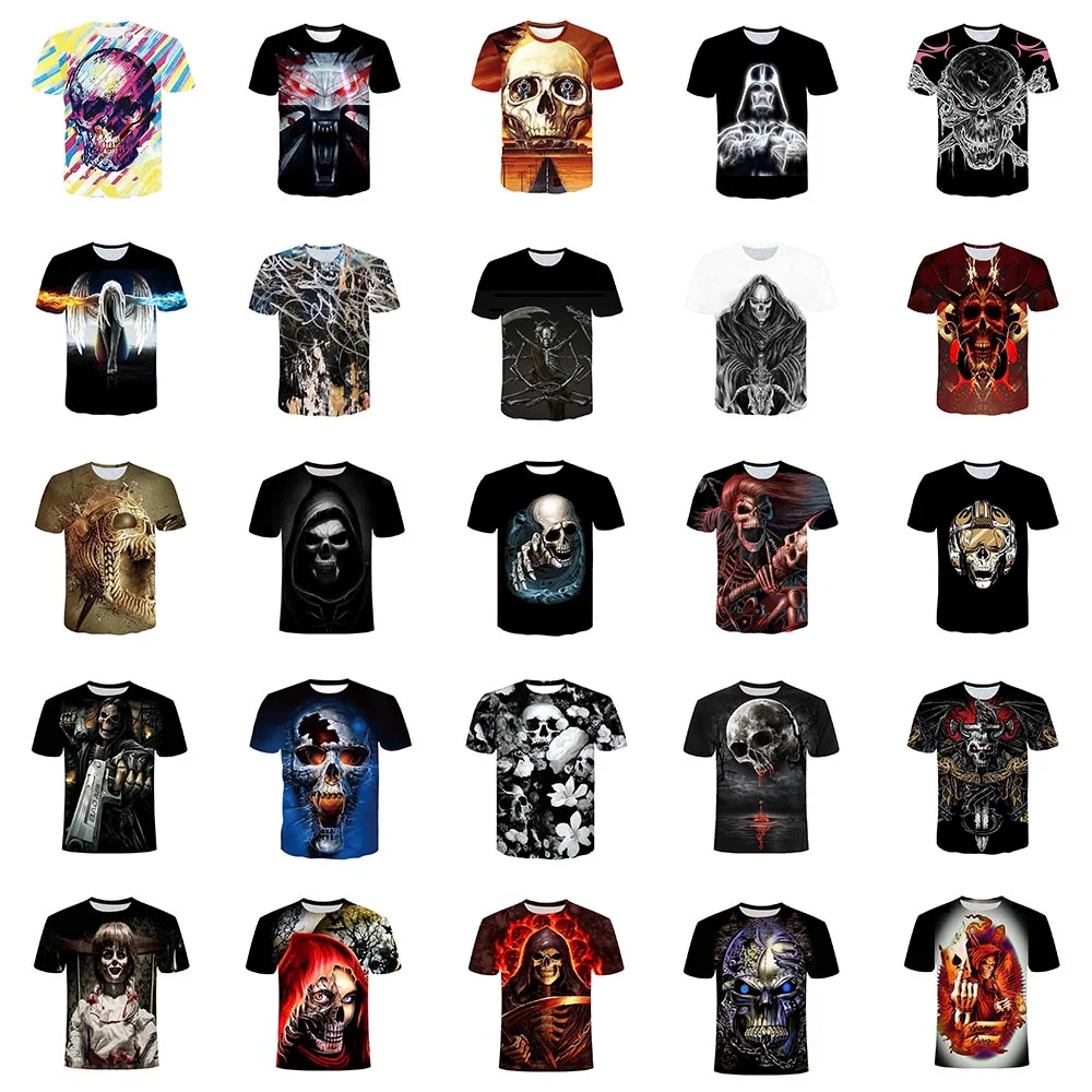 

Мужские/женские футболки с 3D-принтом на тему Хэллоуина с ужасами, топы большого размера с короткими рукавами и круглым вырезом с черепом, кр...