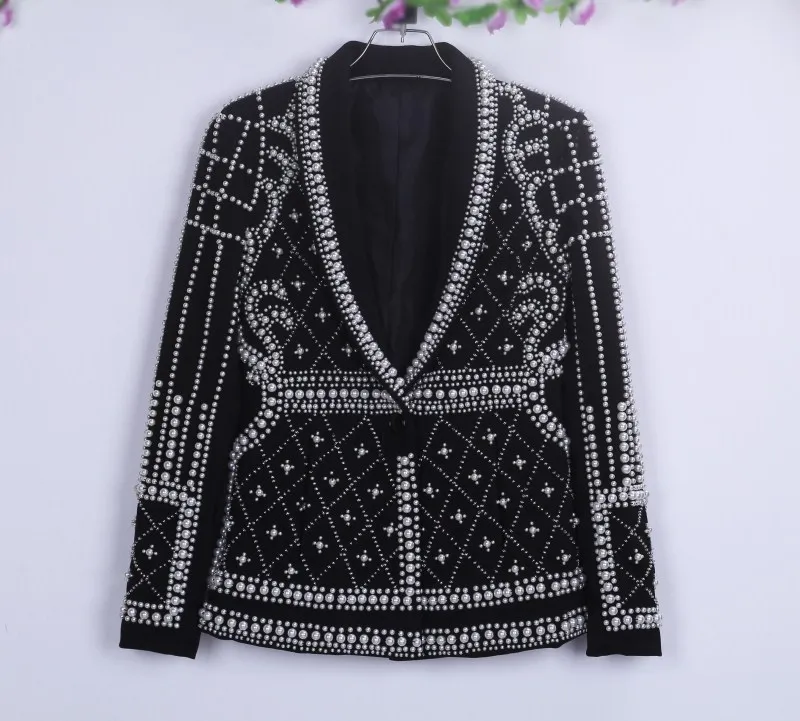 

High quality luxury pearls beading jackets Fashion women slim fit short coat S219