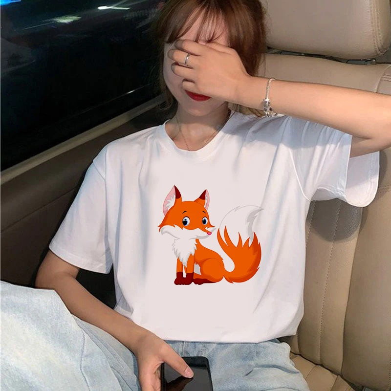 

2020 New Summer Tshirt Cartoon Fox Printed T-shirts women Short Sleeve Tees Tops Plus Casual O Neck Lady Leisure Fashion tshirts