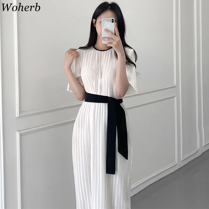 Woherb корейское шикарное женское платье офисные повседневные плиссированные
