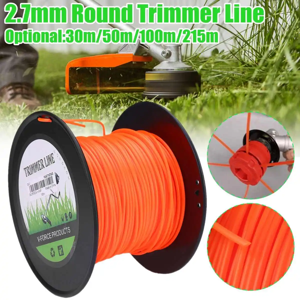 

2.7mm 50m/215m Mowing Nylon Rope Line Strimmer Brushcutter Trimmer Long Round Roll Square Grass Trimmer Head Nylon line