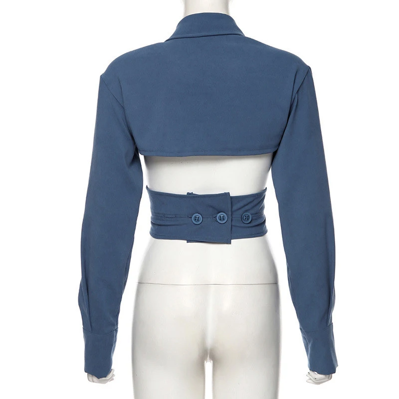 Misswim Elegant long sleeve crop top Blazer coat women Autumn buttons blazer female Cross strap fashion outwear Streetwear new