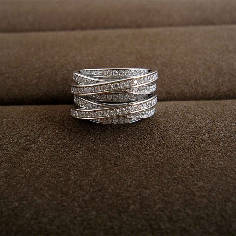 Роскошное многослойное кольцо на весь палец с фианитом класса ААА украшение для