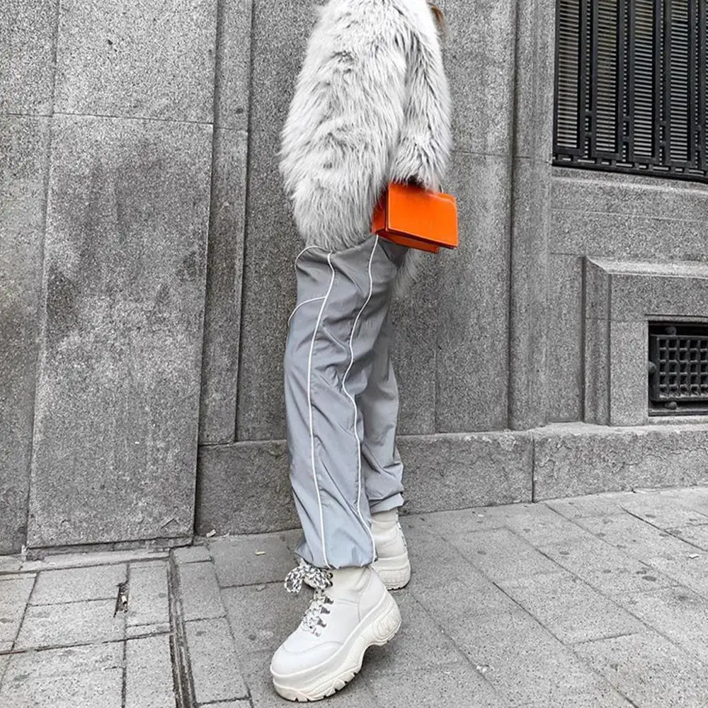 Женские повседневные спортивные брюки со светоотражающими вставками с высокой