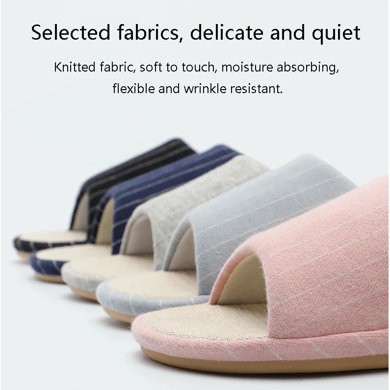 Домашние хлопковые льняные тапочки Новые Нескользящие с открытым носком удобная