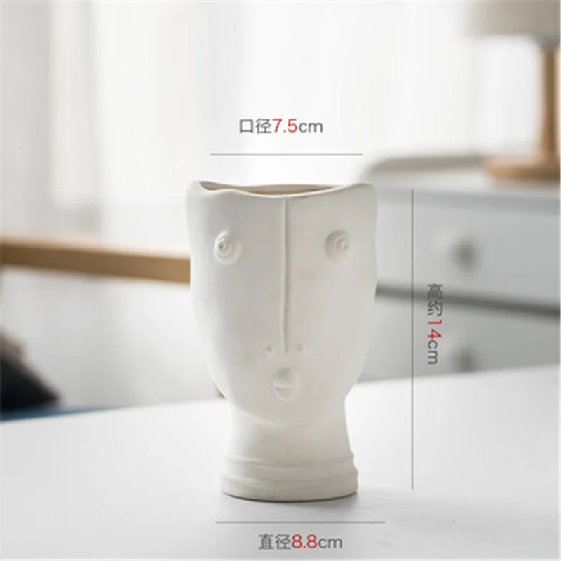 

Home Decor Ceramics Vase Flower Pot Room Decor Flower Vase Statue Sculpture Modern Art Abstract Face Garden Decoration White