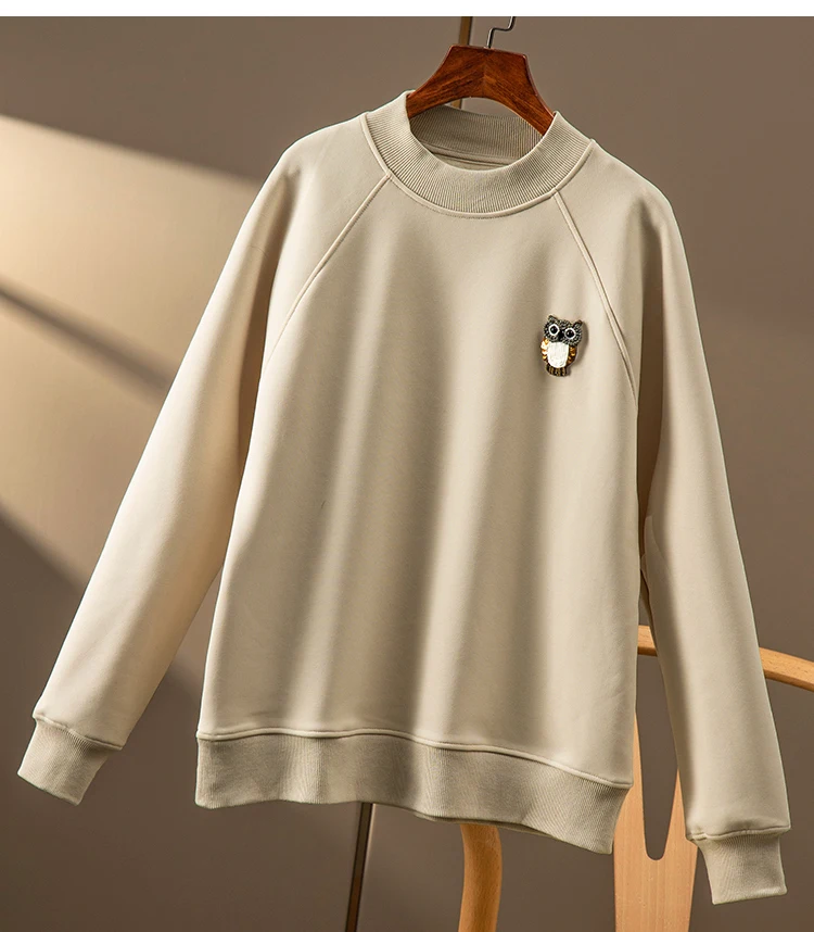 

Женский хлопковый свитшот, изысканный флисовый свитшот с круглым вырезом и бисером, Новинка