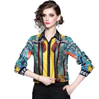 2021 autumn women long sleeve print vintage shirt colorful blouse
