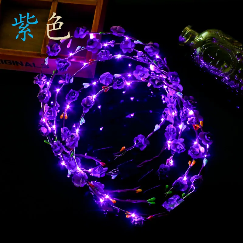 1PCS Glowing garland Распродажа, вечерние ободки в виде короны, цветов, светодиодный светильник, венок для волос, лента для волос, гирлянды для женщин, светящийся венок на Хэллоуин, Рождество - Цвет: 1PCS Glowing garland