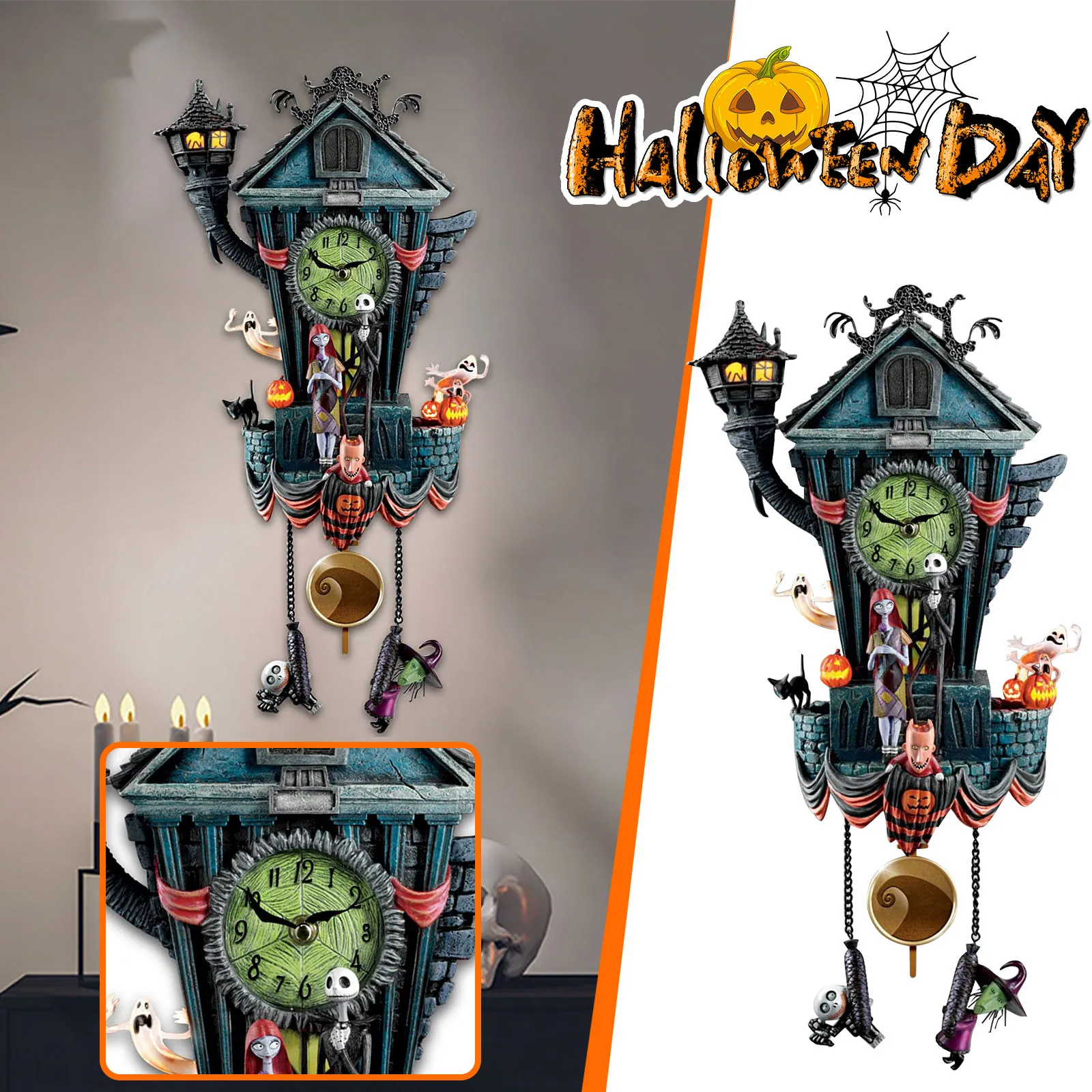 Настенные часы в виде кошмара на Хэллоуин кукуку украшения ручной работы из