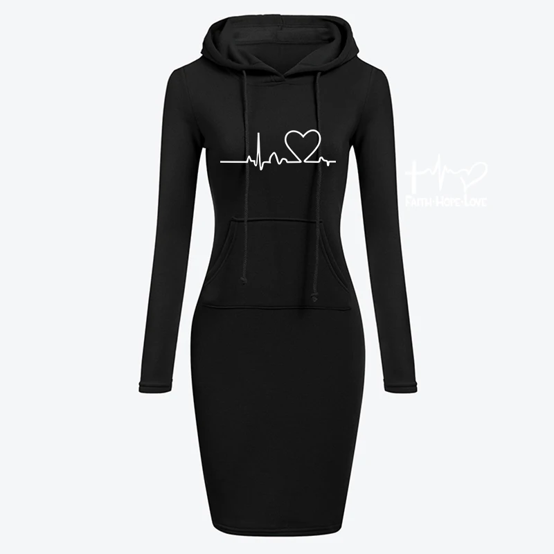 

2020 Fashion Autumn Winter Plus Size Hooded Dresses For Women Pocket Sweatshirts Casual Dress Solid Color Long Sleeve Vestido