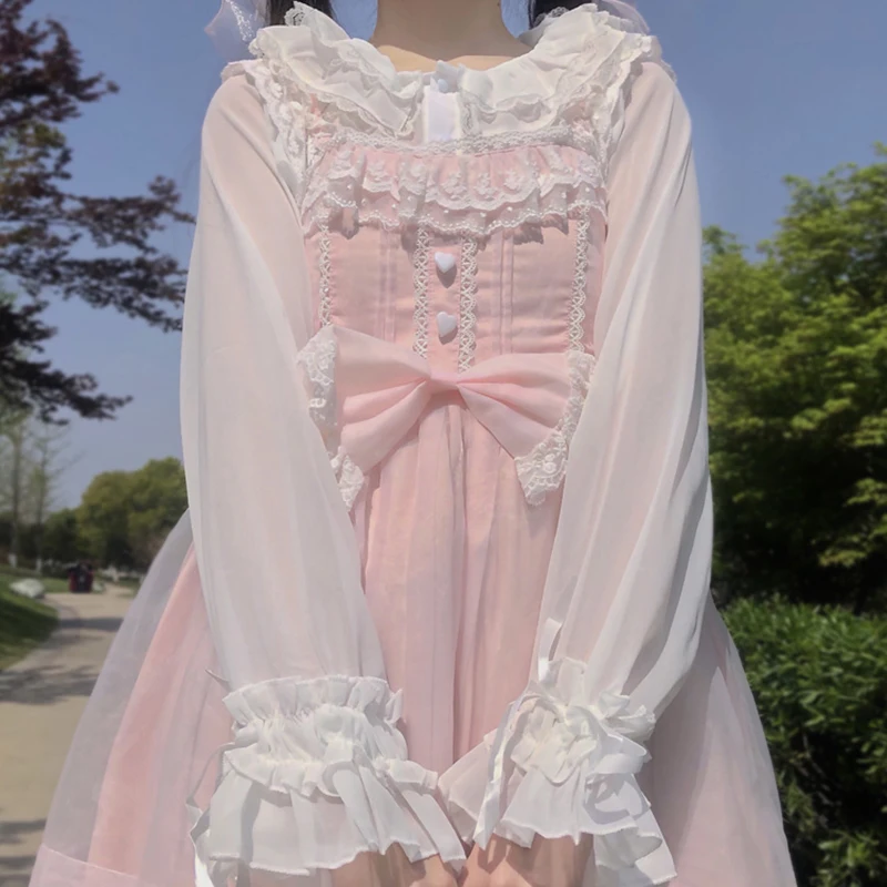 Блузка женская шифоновая в японском стиле милая рубашка с кукольным воротником