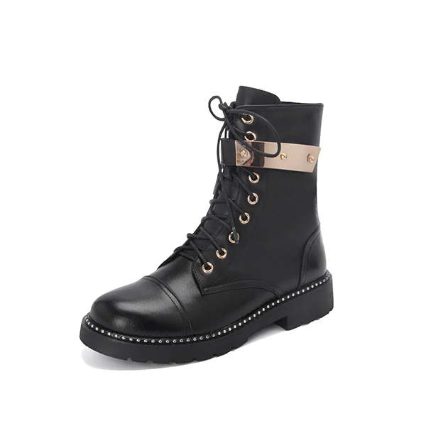 Black Cow Leather SOPHITINA/ботинки из натуральной кожи; Новинка; модные красивые Удобные однотонные ботинки на квадратном каблуке с металлическим украшением; женские ботильоны; MO312 - Цвет: Black Cow Leather