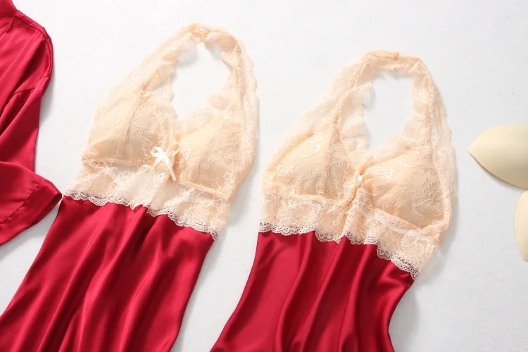 

Summer New Women Pajama Sets 4 Pcs Pyjamas Women Sexy Lace Satin Sleepwear Elegant Rayon Pijama With Chest Pads Nightwear