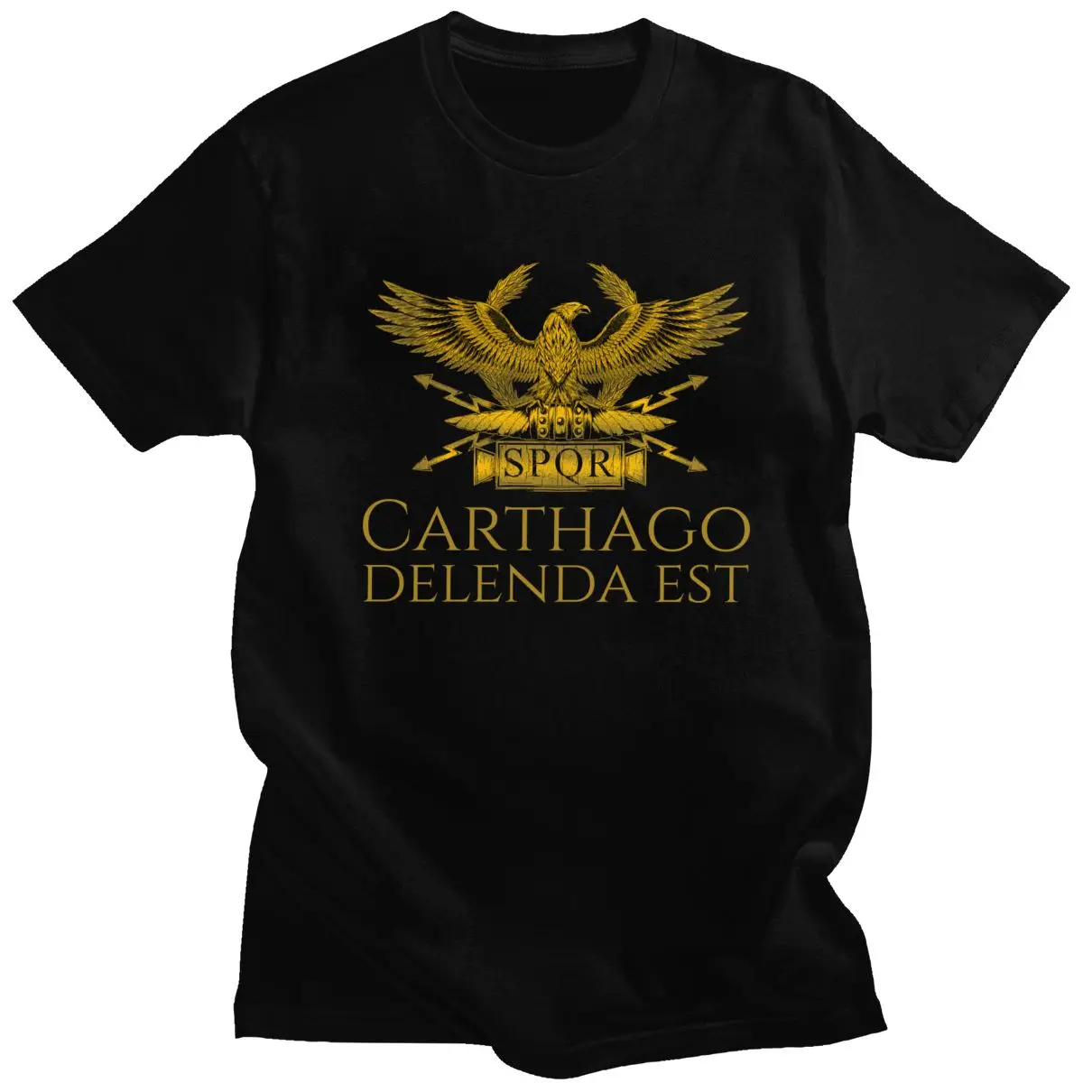 

Ancient Classical Roman History Carthago Delenda Est Latin Quote Tee Men Short Sleeve SPQR T Shirt Imperial Golden Eagle T-shirt