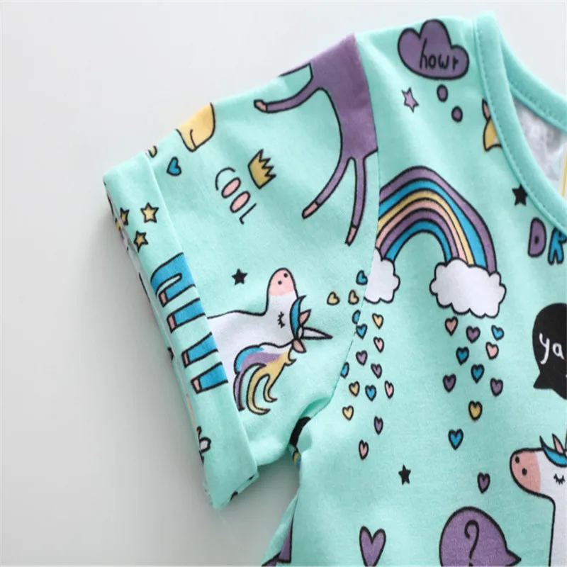 Летние платья для девочек с единорогом детское платье мультяшным динозавром и