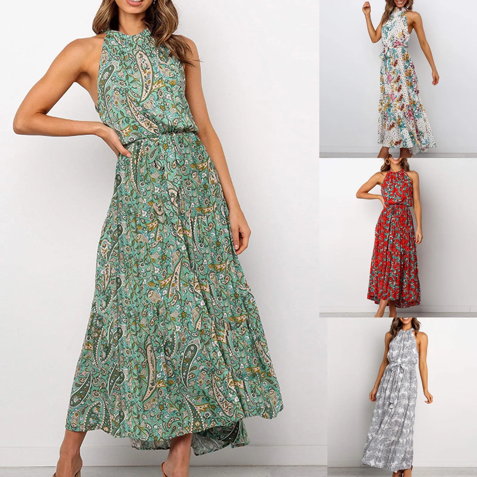 Женское длинное пляжное платье в горошек повседневный Белый сарафан средней