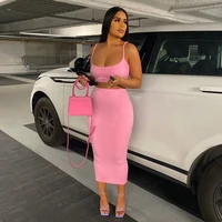 2021 summer new women 2 piece skirt set ribbed crop top 2 piece set pink solid color lady elegant club party bodycon outfits