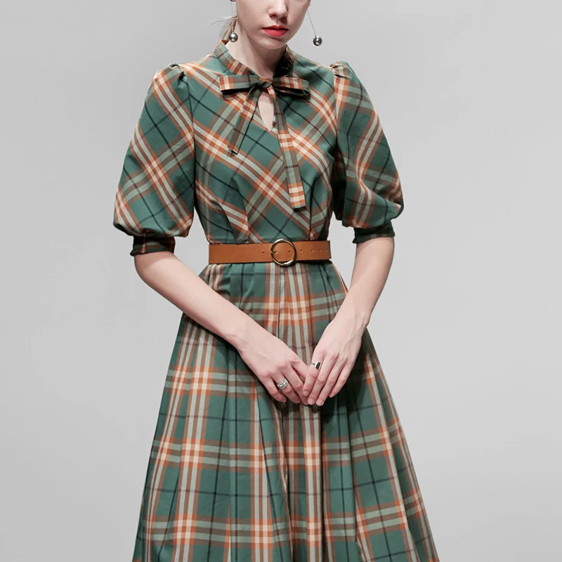 Женское винтажное платье в клетку элегантное офисное повседневное облегающее