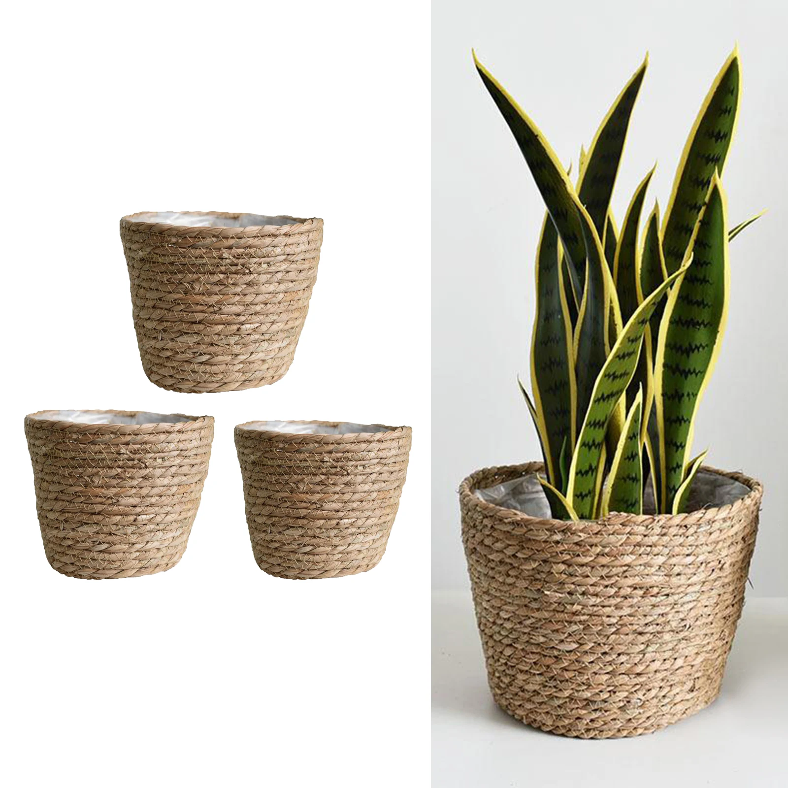 

Woven Rattan Natural Plant Basket Lining Planter Pots Flowerpot Home Decor