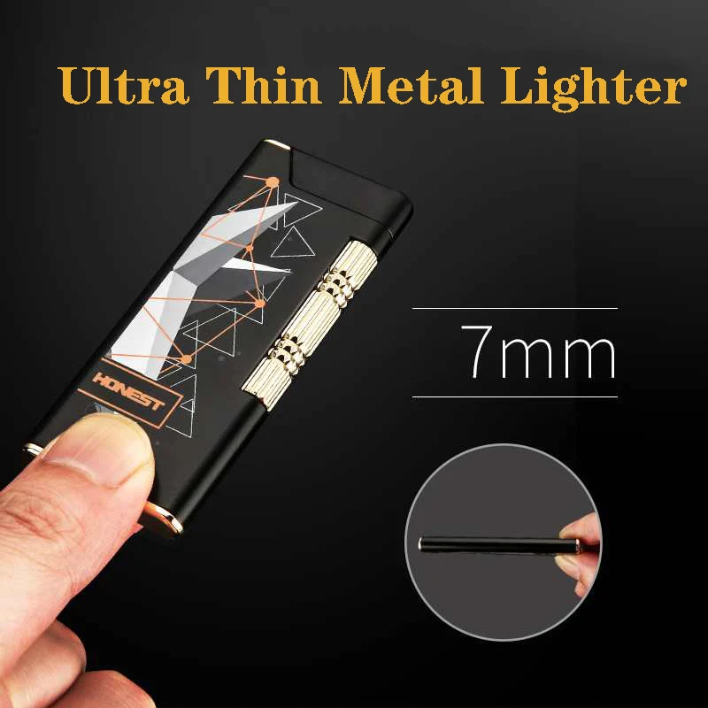 HONEST ультратонкая металлическая Бутановая газовая надувная наклонная зажигалка