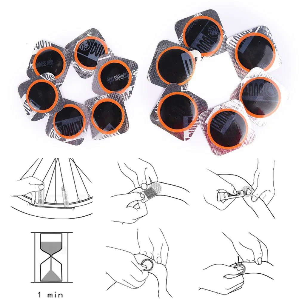 

10 шт. велосипед плоская резиновая шина заплата для ремонта шин комплект Велоспорт Инструменты для ремонта велосипеда набор починки с фокус...