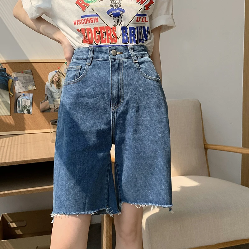 

Летние женские джинсовые шорты Hzirip, синие, нестандартные, свободные, с высокой талией, 2021